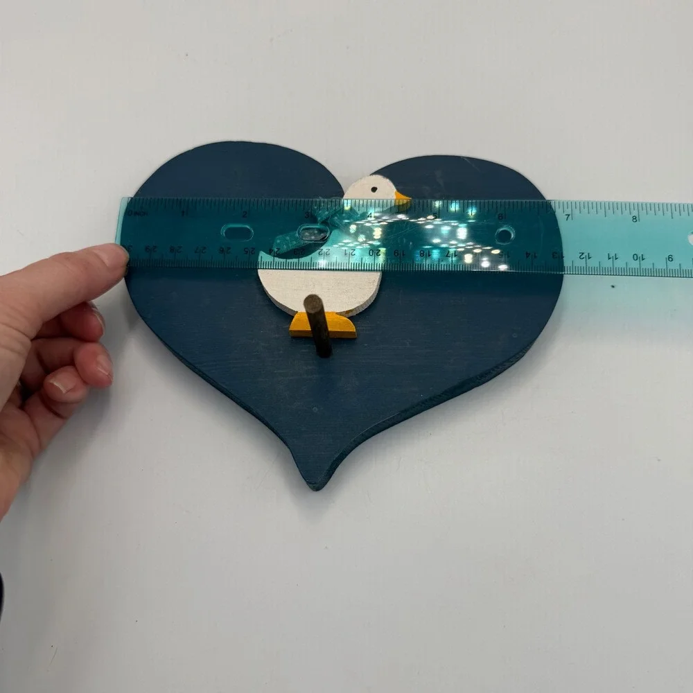 Vintage Wooden Heart Goose Wall Hook Navy Blue White Country Farmhouse Decor